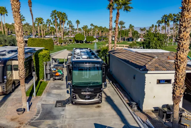 an outdoor space with seating