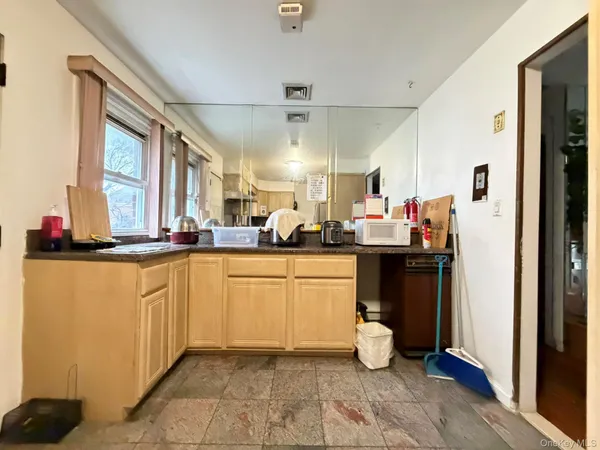 a kitchen with lots of counter top space