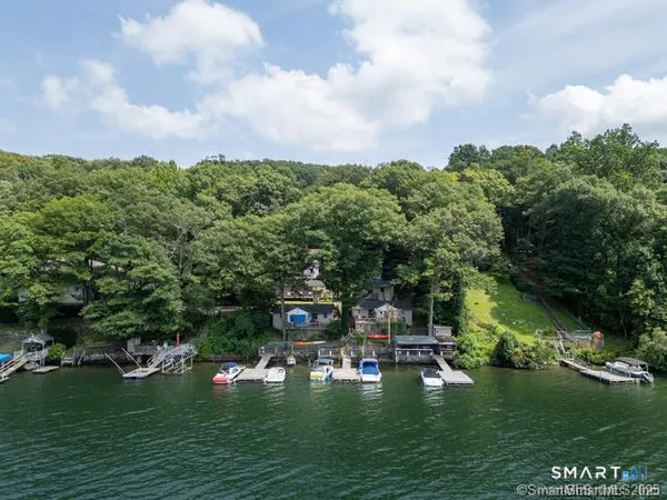 a view of a lake with houses