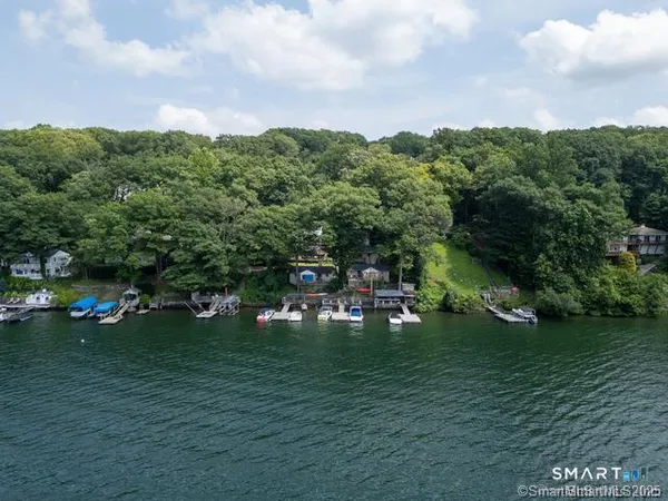 a view of a lake with houses