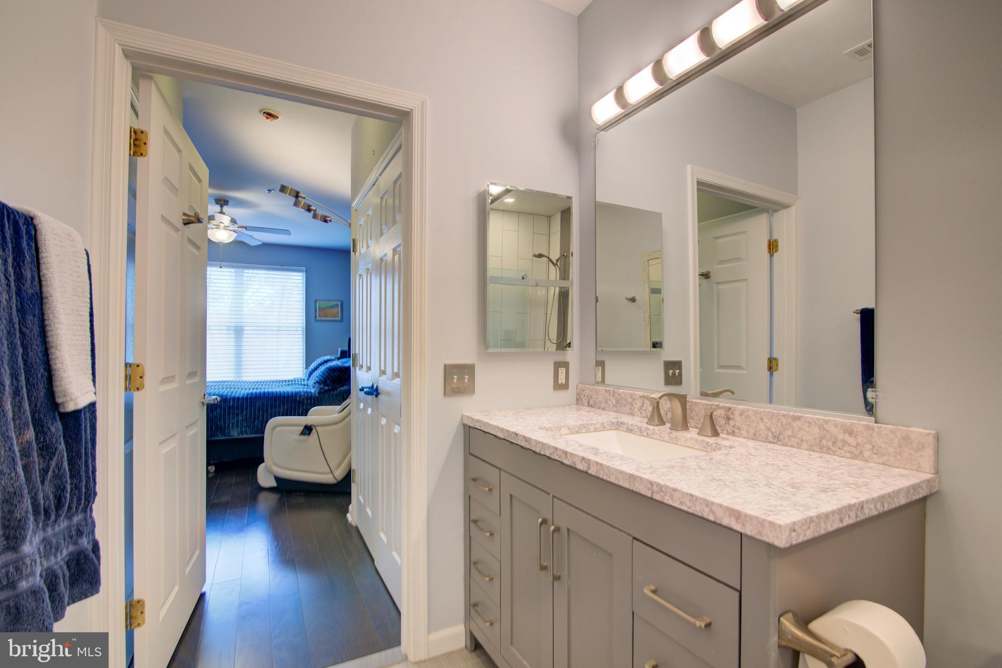 1855 Stratford Park Place, Unit 310 Reston, VA 20190 - Photo 18 of 62 a en suite bathroom with a granite countertop sink and a mirror
