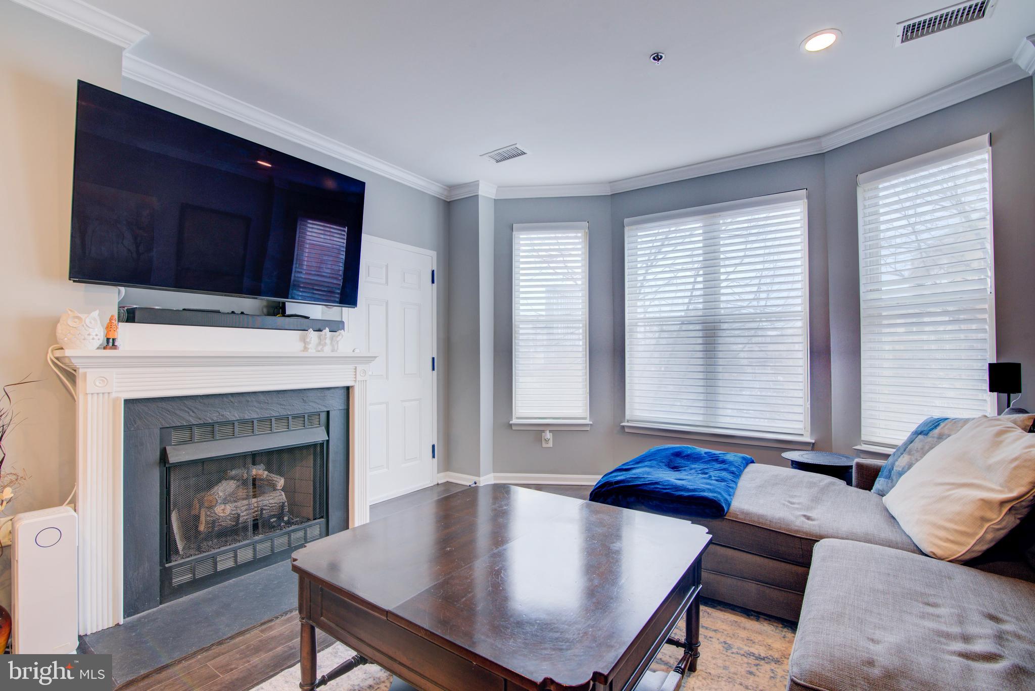 1855 Stratford Park Place, Unit 310 Reston, VA 20190 - Photo 4 of 62 a living room with furniture a fireplace and a flat screen tv