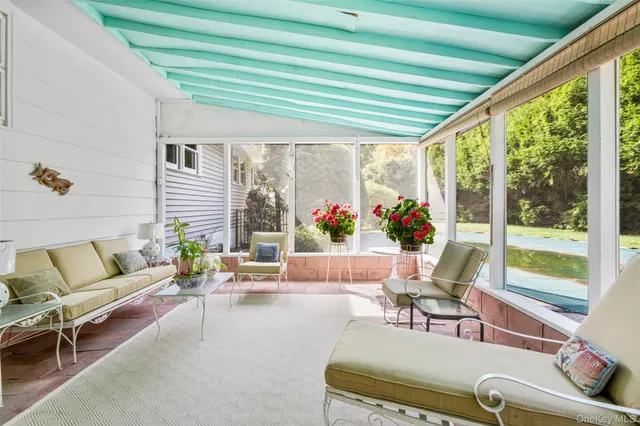 a outdoor space with the couches and dining table chair with the potted plant