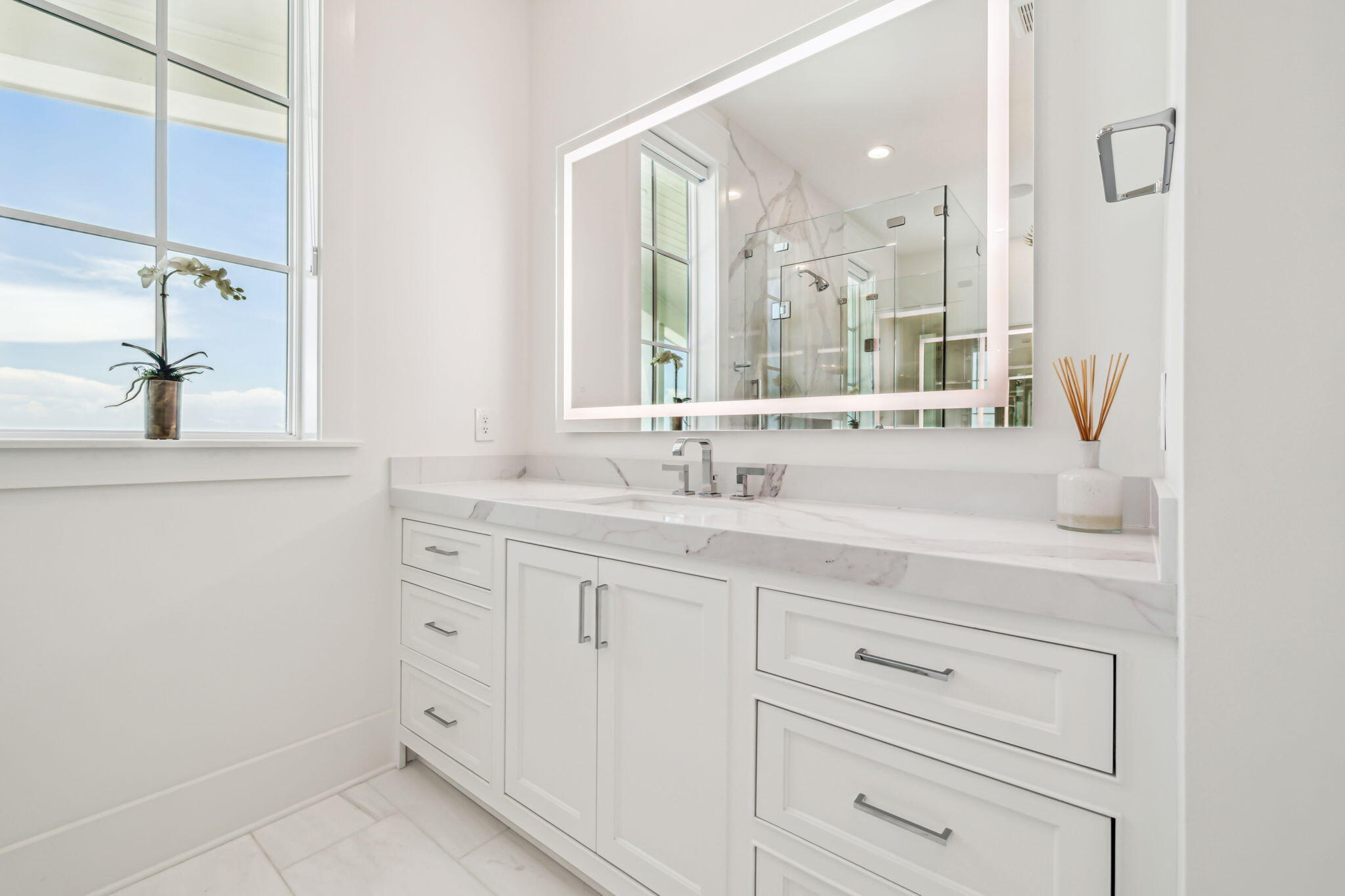323 Pompano St Inlet Beach Inlet Beach, FL 32461 - Photo 34 of 79 a bathroom with a sink vanity and mirror