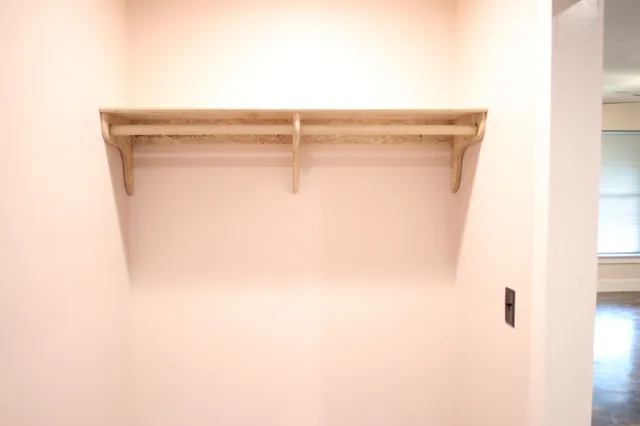 a view of a small space with a window