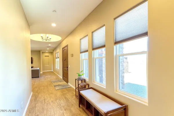 a spacious bathroom with a large mirror