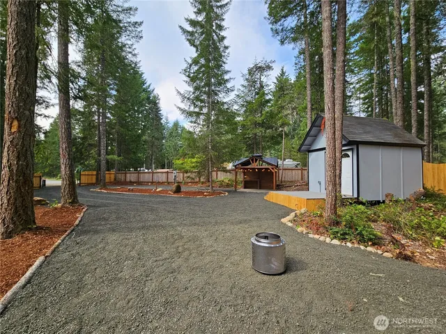 a outdoor view with a seating space