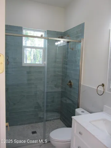 a bathroom with a shower a toilet and a sink