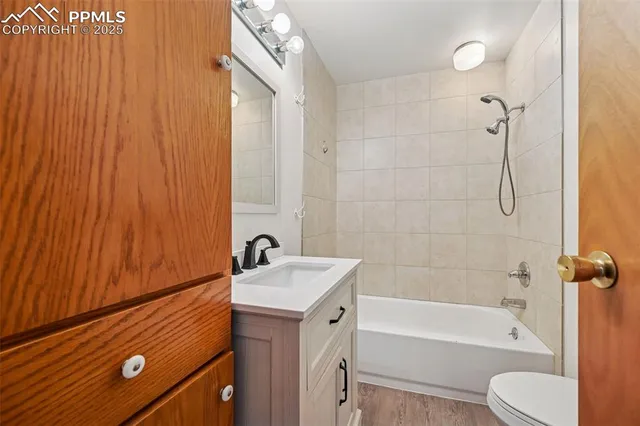 a bathroom with a sink a toilet and bathtub