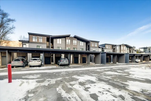 a front view of a multi story building