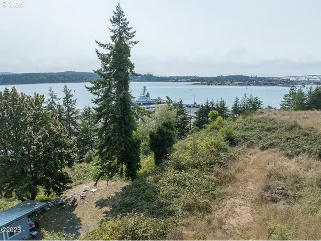 a view of a lake with houses in the back