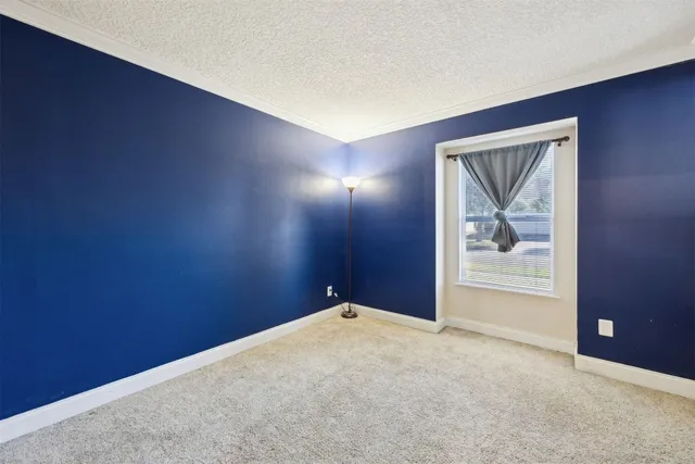 a view of a field with an trees in the background