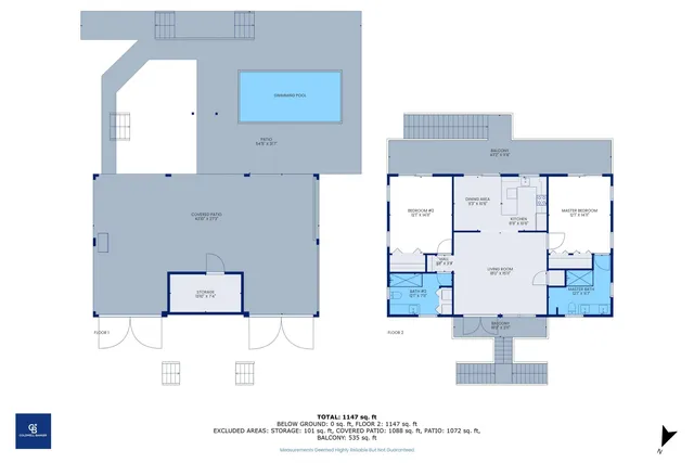 an aerial view of a house with swimming pool garden and patio