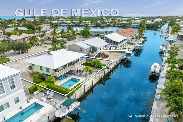 an aerial view of a houses with swimming pool and outdoor space