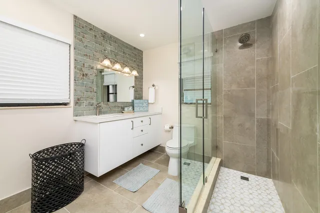 a view of a lake with a patio