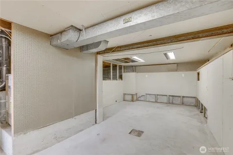 a view of a room with windows