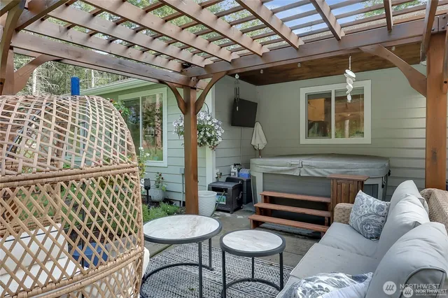 a outdoor living space with furniture