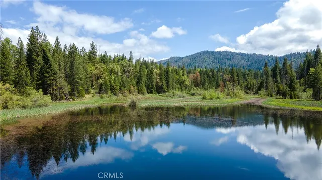 a view of a lake with a yard