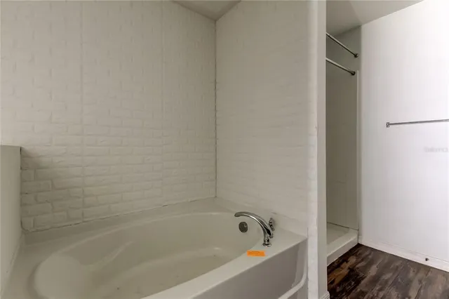 a bathroom with a bathtub