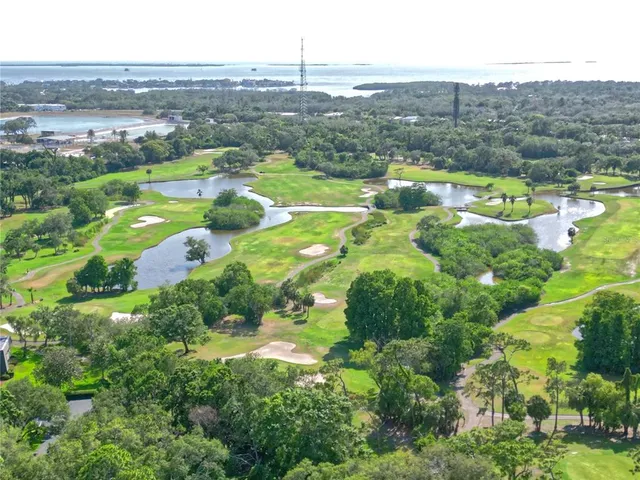 an aerial view of a house a yard and mountain