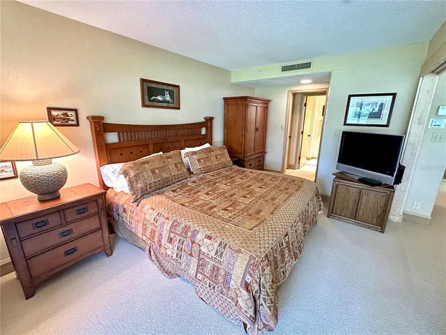 a bedroom with a bed and a television