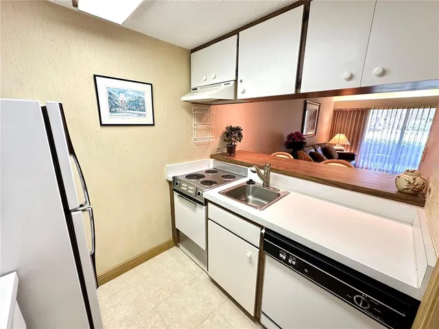 a kitchen with a sink a stove and a refrigerator
