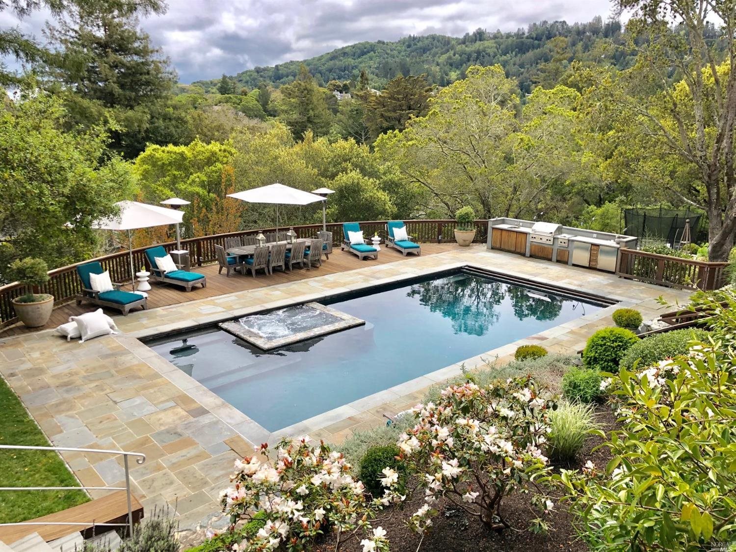 a view of a swimming pool with a patio