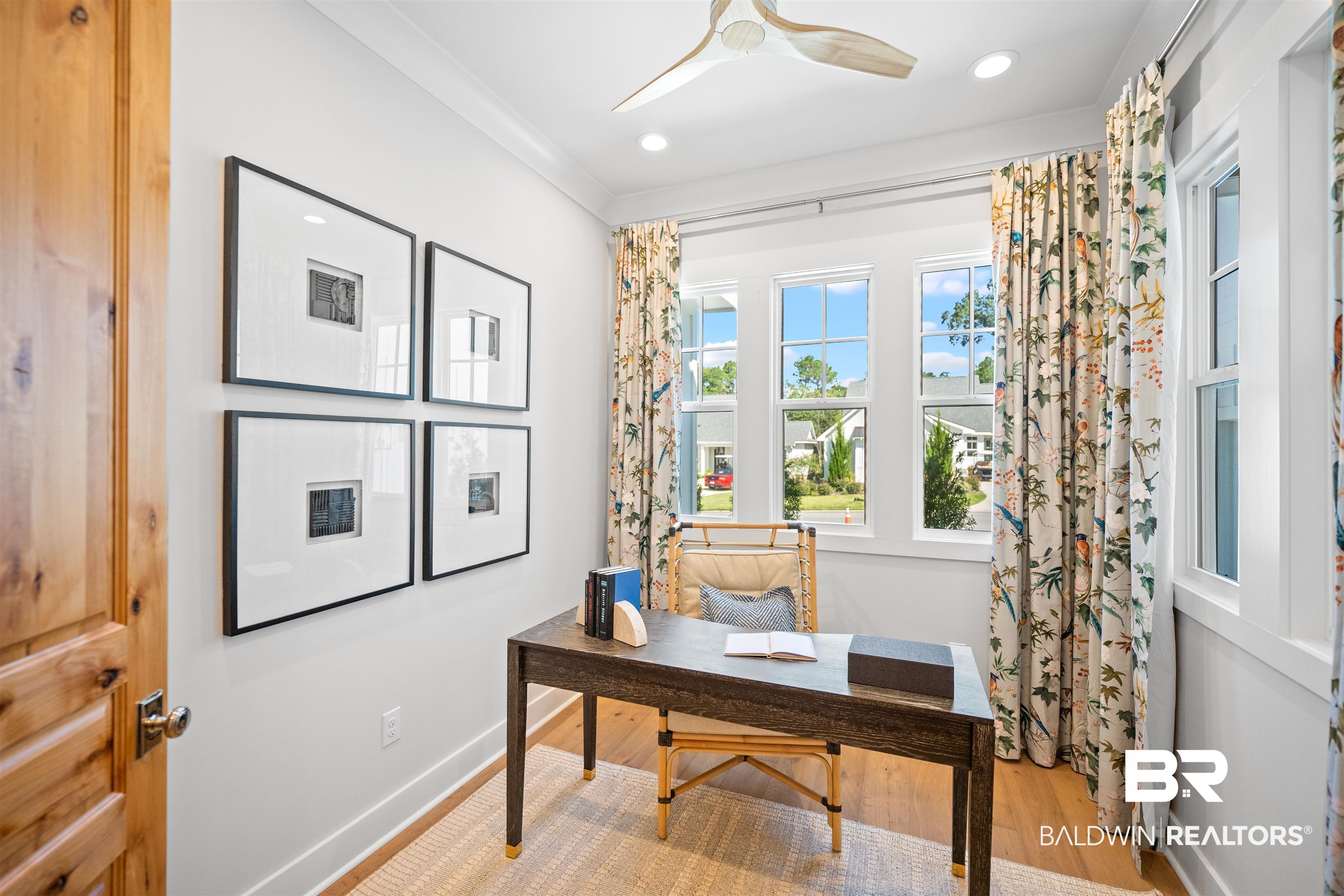 156 Hyacinth Street Fairhope, AL 36532 - Photo 22 of 61 Office space featuring wood finished floors, recessed lighting, ornamental molding, and ceiling fan