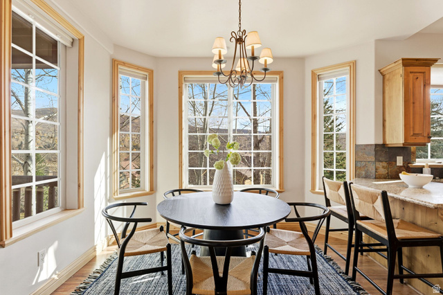 3026 Lower Saddleback Road Park City, UT 84098 - Photo 13 of 71 Dining area with wood finished floors and a chandelier