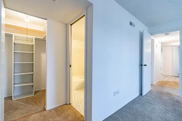 a view of an empty walk in closet