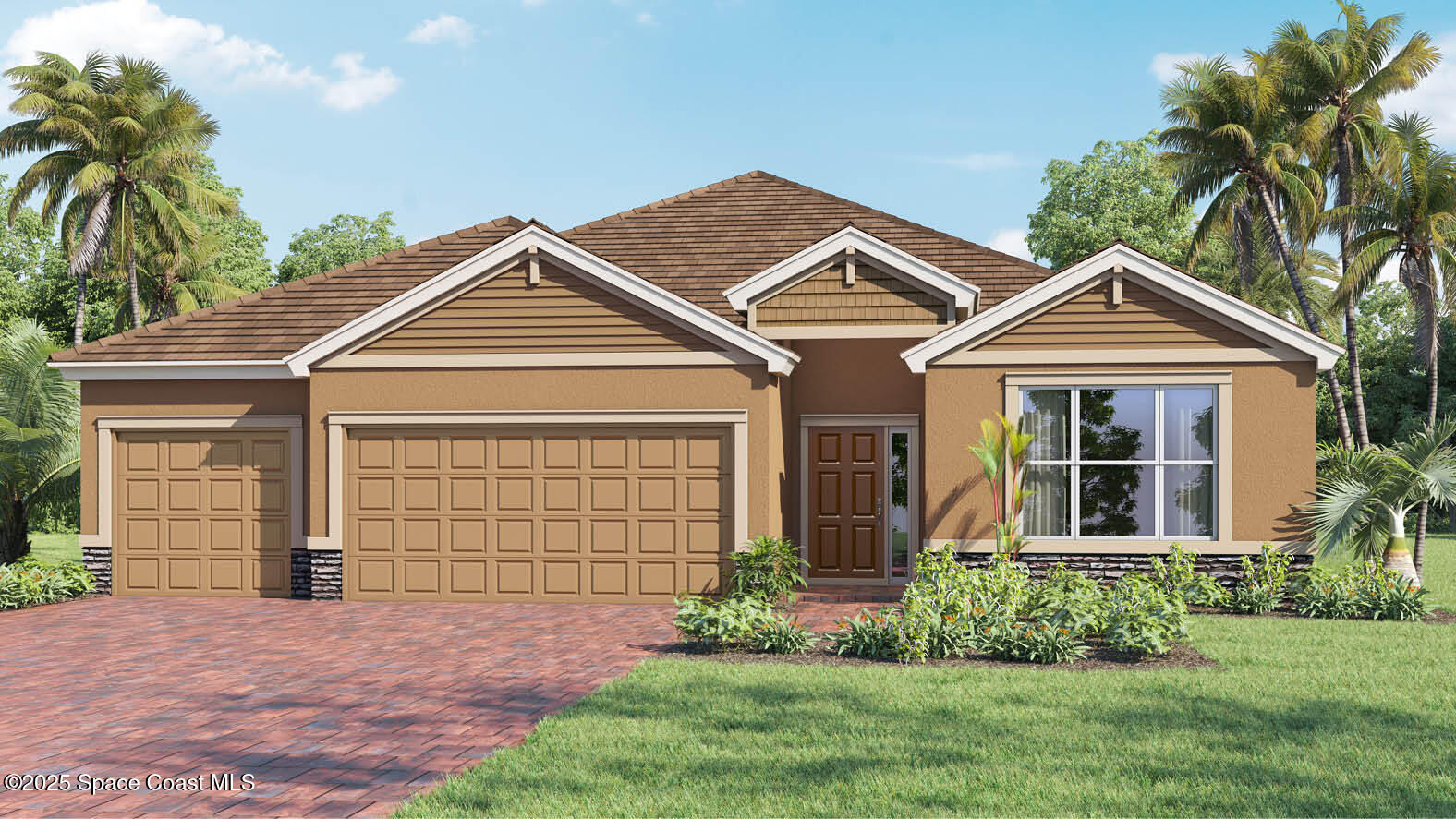 a front view of a house with a garden