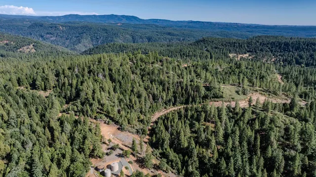 an aerial view of residential house with green space