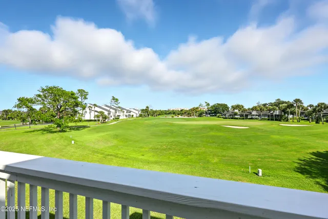 a view of a park with large trees