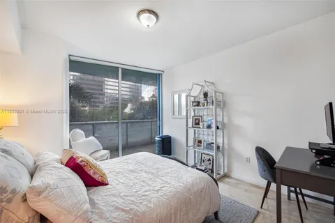 a bedroom with a bed and a desk