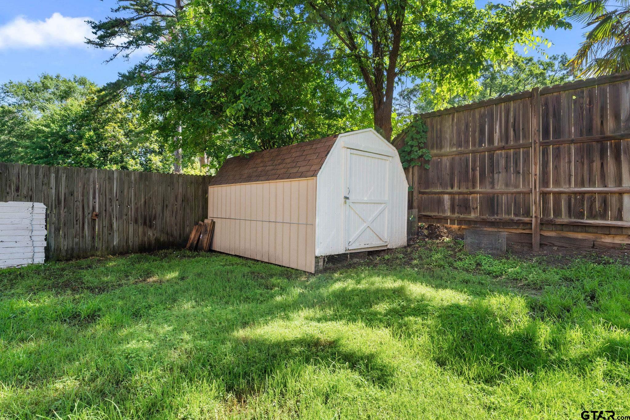8224 Purdue Drive Tyler, TX 75703 - Photo 36 of 39 a view of backyard with small cabin and wooden fence