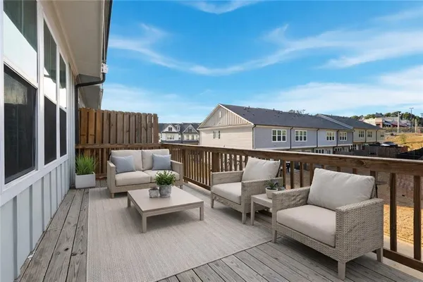 a view of a terrace with couches