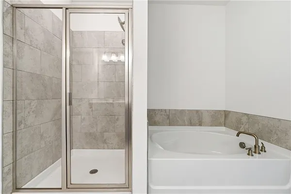 a bathroom with a bathtub