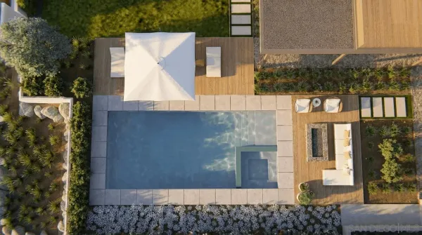 a view of yard from terrace with seating space