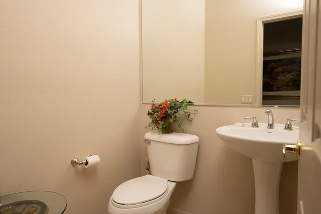 a bathroom with a toilet a sink and mirror