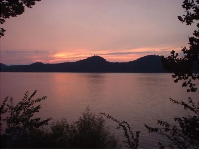 a view of lake with mountain