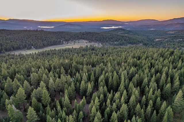 a view of a lush green field with mountains in the background