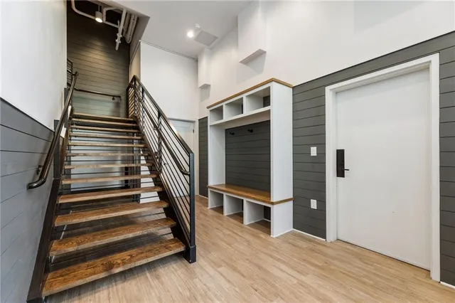 a view of an empty room and fire place