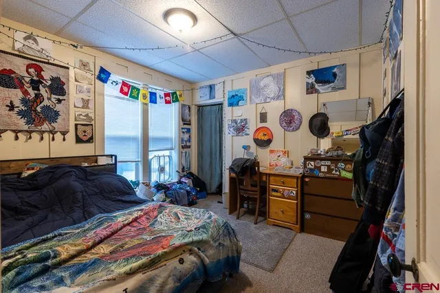 a bedroom with bed and furniture