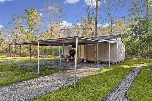 a view of a backyard with a garden and plants
