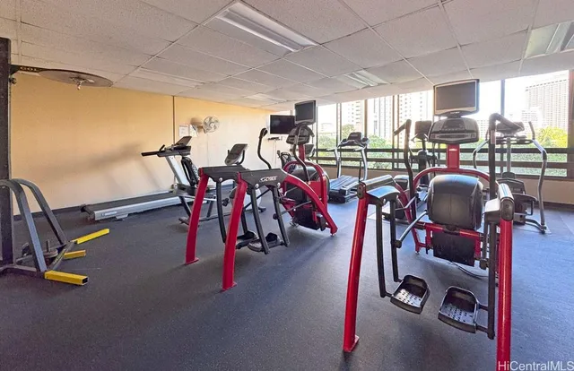 a view of a room with gym equipment