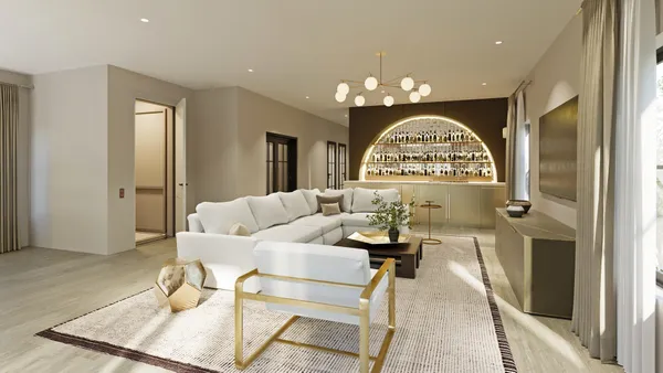 a living room with furniture a large window and a flat screen tv