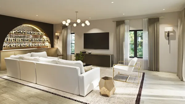 a outdoor living space with furniture and a fireplace