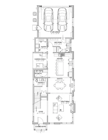 an aerial view of a house with a garden