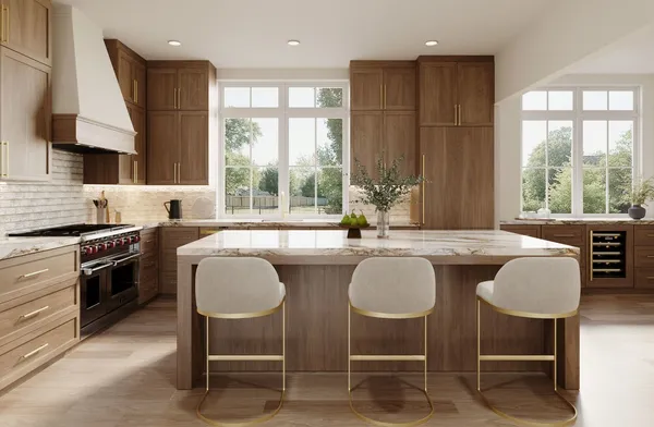 a kitchen with a table chairs sink and cabinets