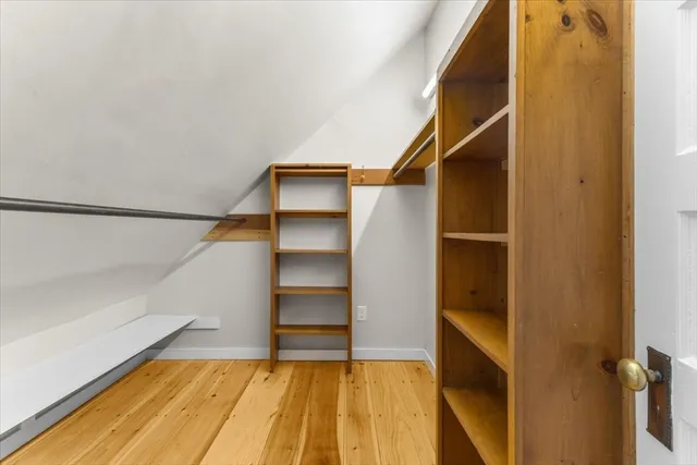 a view of walk in closet with empty racks